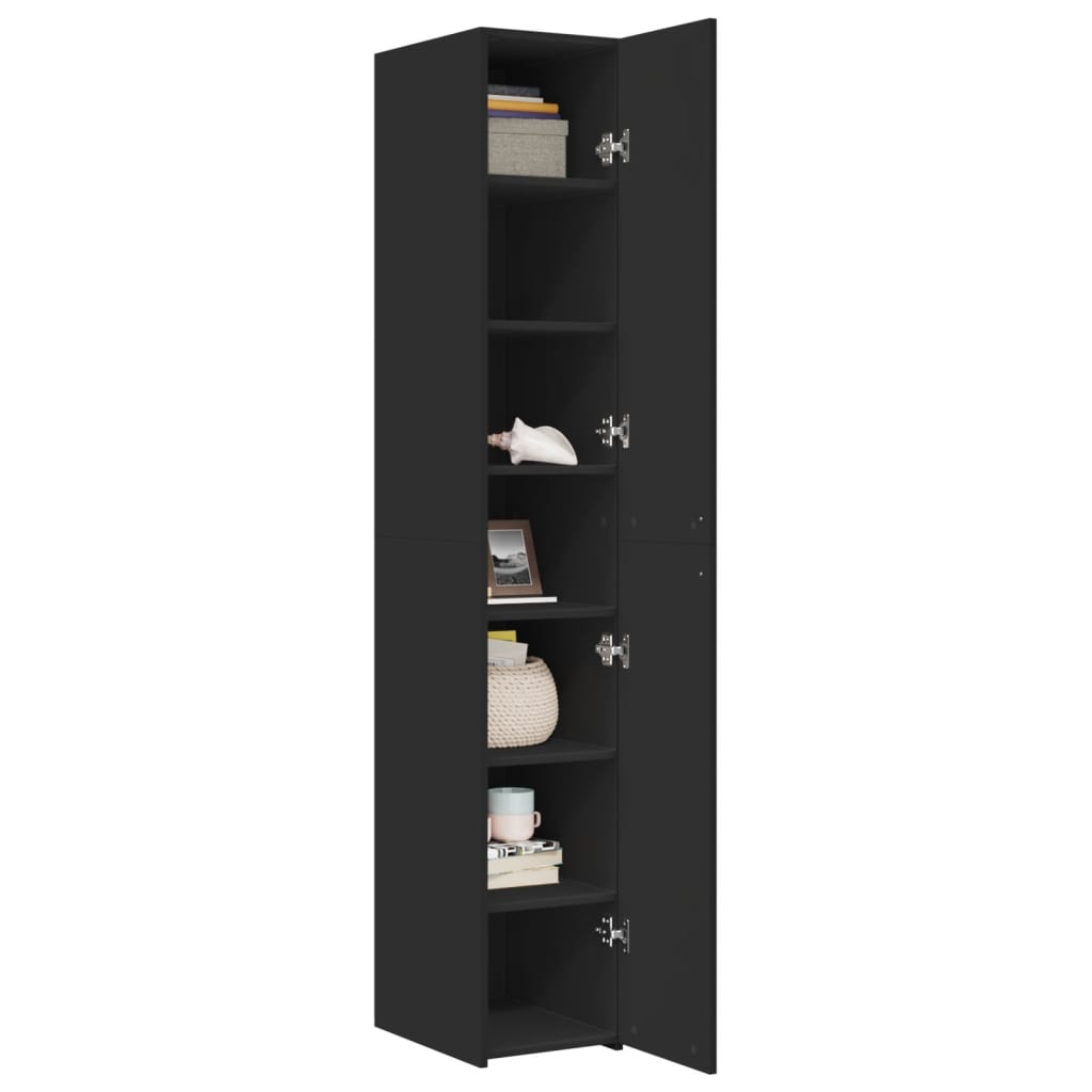 Skříň Highboard Černá 30 X 42,5 X 185 Cm Kompozitní Dřevo