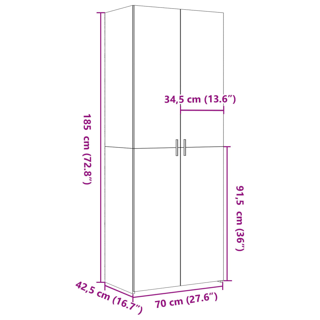 Skříň Highboard Šedá Sonoma 70 X 42,5 X 185 Cm Kompozitní Dřevo