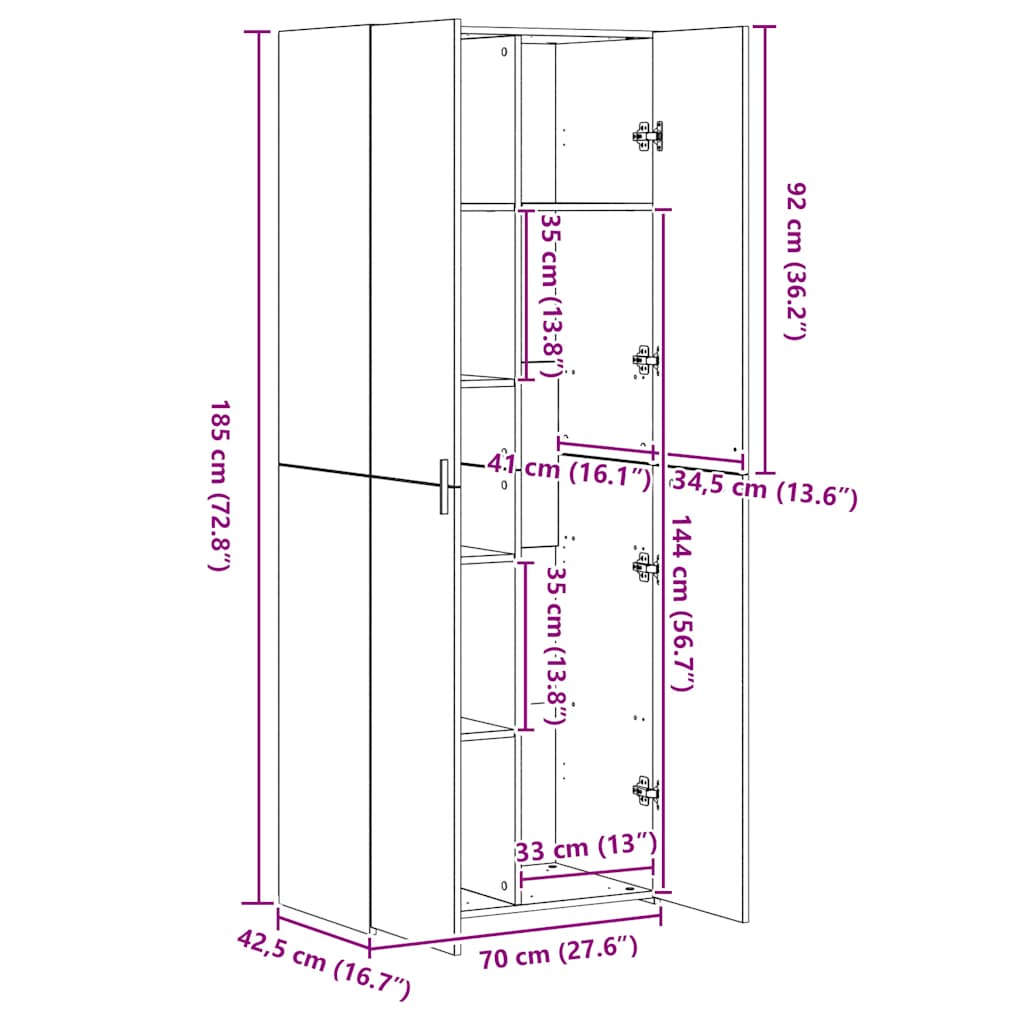 Skříň Highboard Dub Sonoma 70 X 42,5 X 185 Cm Kompozitní Dřevo