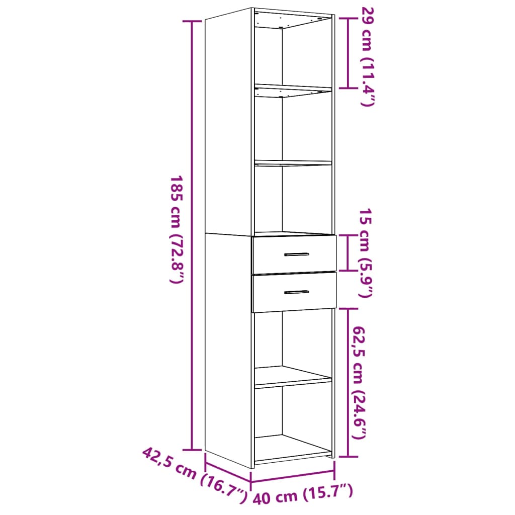 Skříň Highboard Bílá 40 X 42,5 X 185 Cm Kompozitní Dřevo