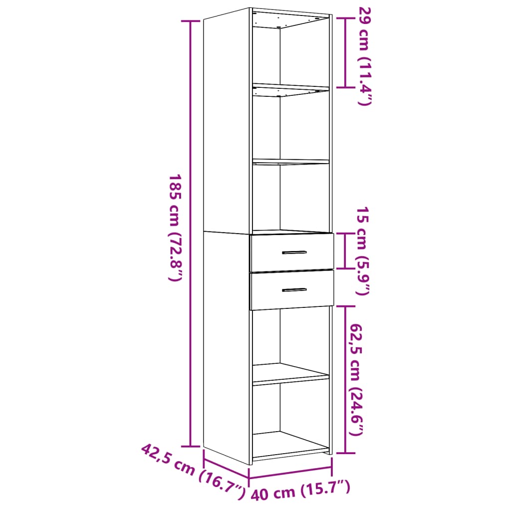 Skříň Highboard Kouřový Dub 40 X 42,5 X 185 Cm Kompozitní Dřevo
