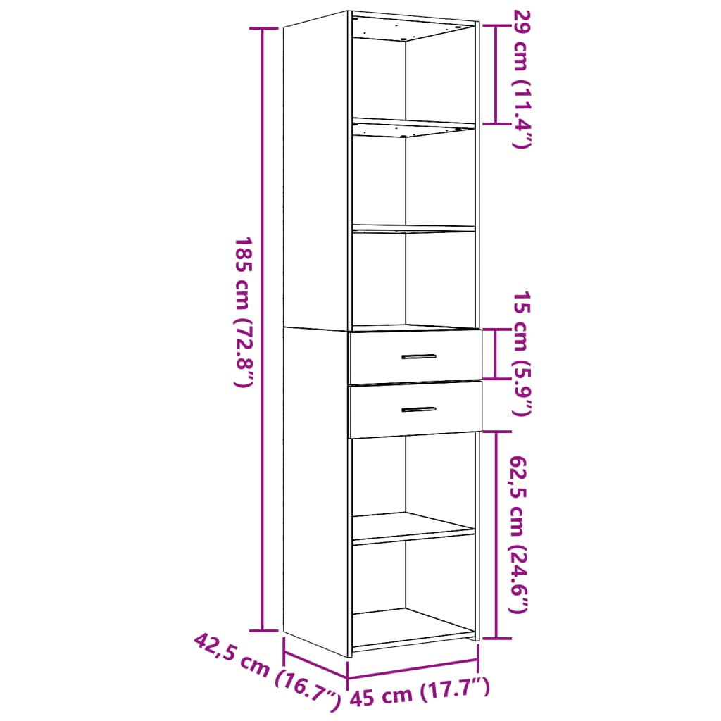 Skříň Highboard Kouřový Dub 45 X 42,5 X 185 Cm Kompozitní Dřevo