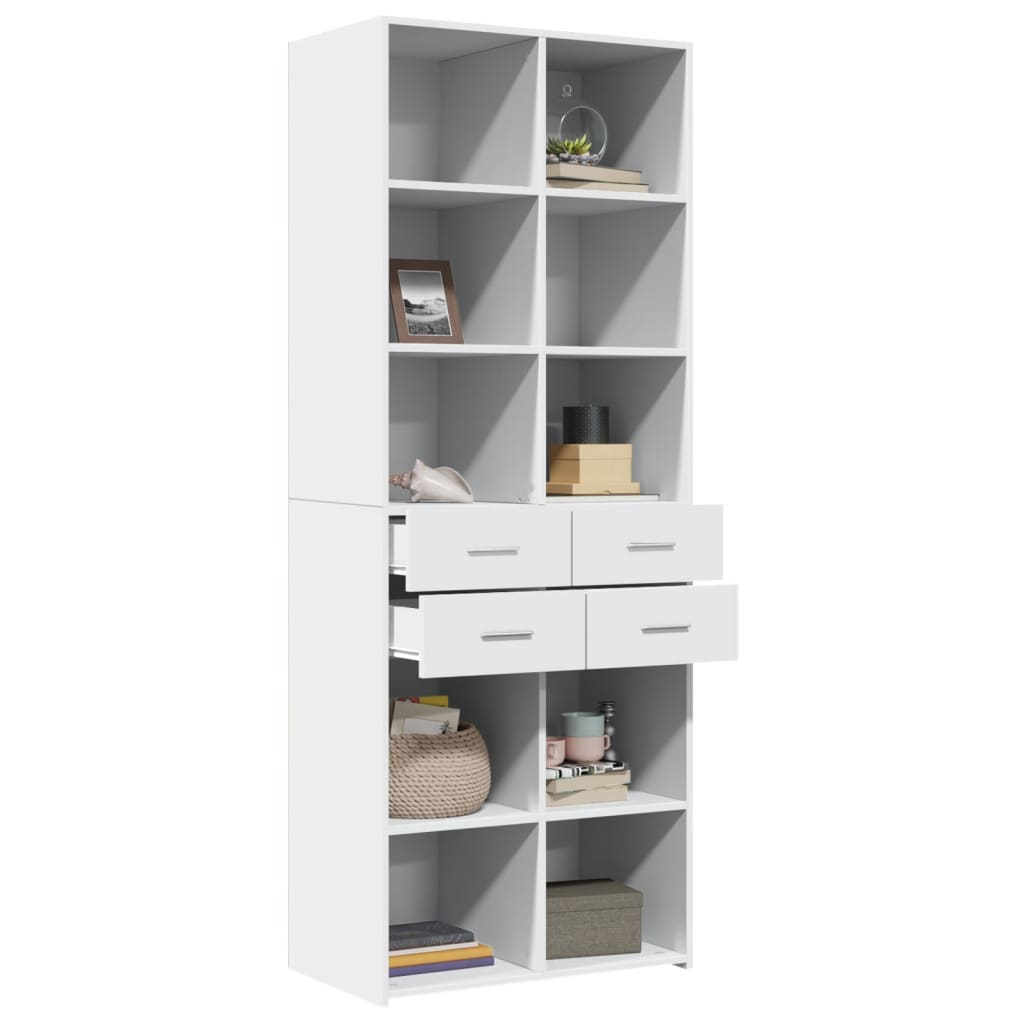 Skříň Highboard Bílá 70 X 42,5 X 185 Cm Kompozitní Dřevo