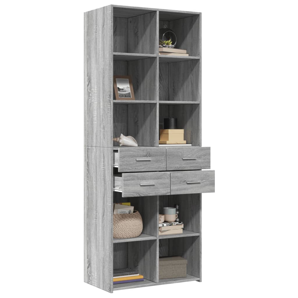 Skříň Highboard Šedá Sonoma 70 X 42,5 X 185 Cm Kompozitní Dřevo