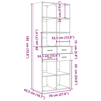 Skříň Highboard Šedá Sonoma 70 X 42,5 X 185 Cm Kompozitní Dřevo