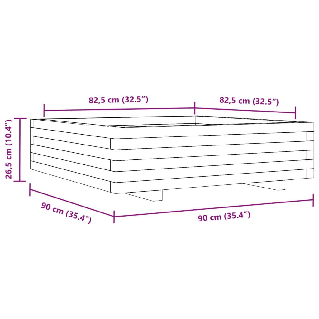 Zahradní Truhlík 90 X 90 X 26,5 Cm Masivní Borové Dřevo Voskově Hnědá