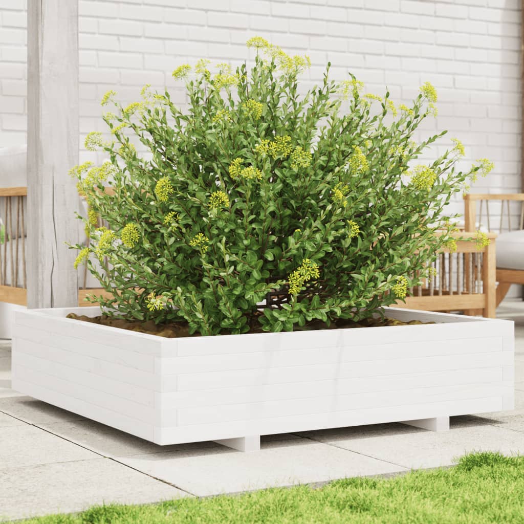 Zahradní Truhlík Bílý 100 X 100 X 26,5 Cm Masivní Borové Dřevo