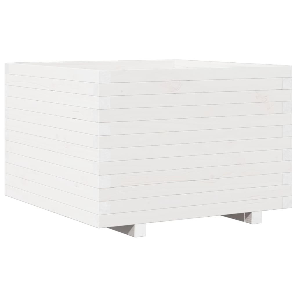 Zahradní Truhlík Bílý 70 X 70 X 49,5 Cm Masivní Borové Dřevo Voskově Hnědá