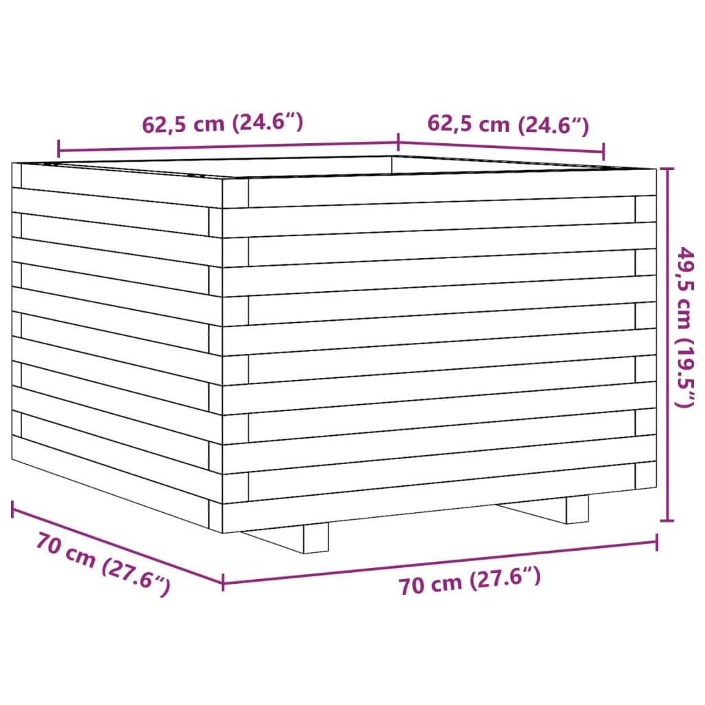 Zahradní Truhlík Bílý 70 X 70 X 49,5 Cm Masivní Borové Dřevo Voskově Hnědá