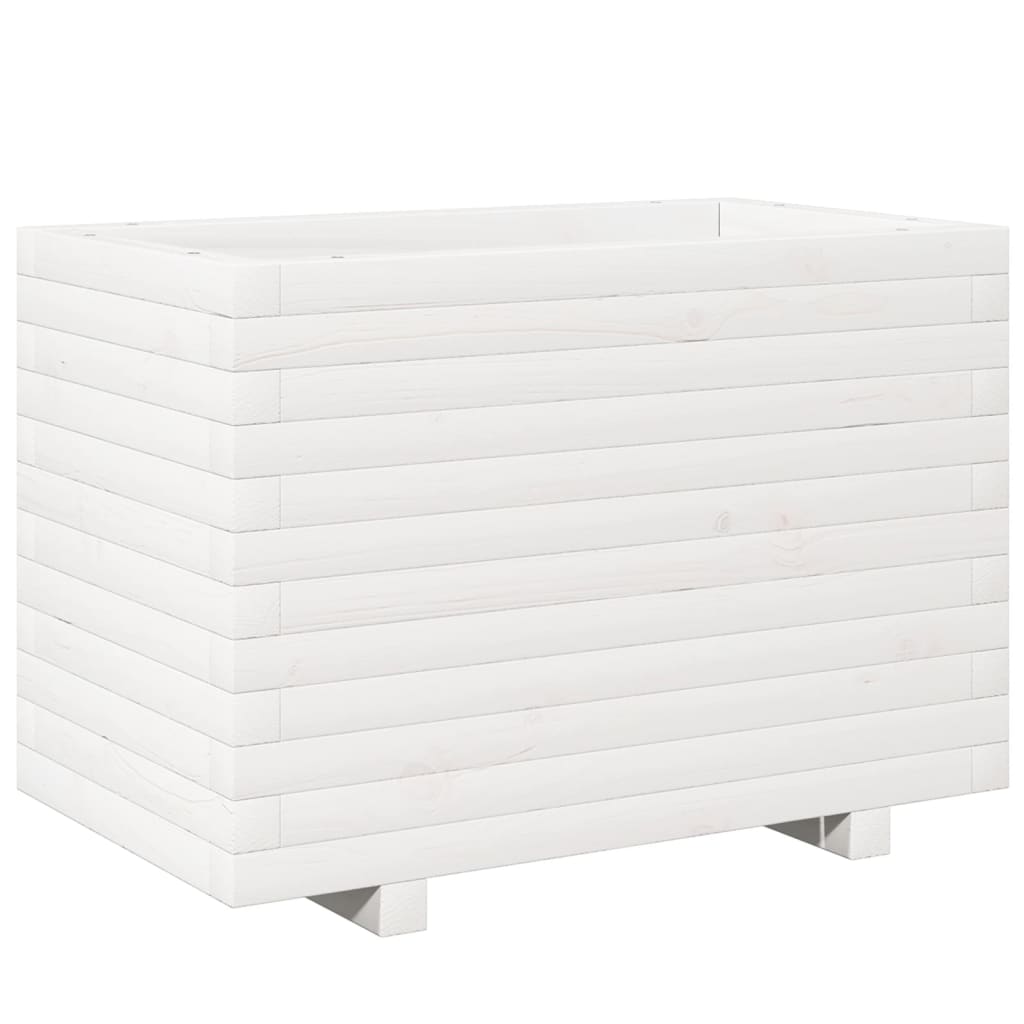Zahradní Truhlík Bílý 70 X 40 X 49,5 Cm Masivní Borové Dřevo Přírodní Douglaska