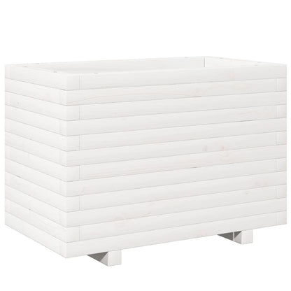 Zahradní Truhlík Bílý 70 X 40 X 49,5 Cm Masivní Borové Dřevo Přírodní Douglaska
