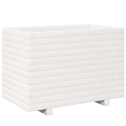 Zahradní Truhlík Bílý 70 X 40 X 49,5 Cm Masivní Borové Dřevo Přírodní Douglaska