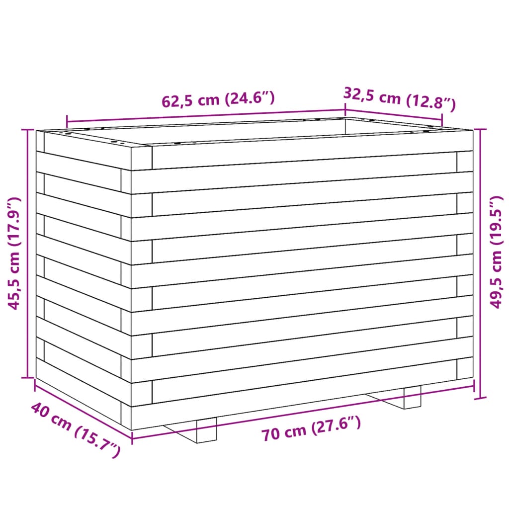 Zahradní Truhlík 70 X 40 X 49,5 Cm Impregnované Borové Dřevo Přírodně Impregnované
