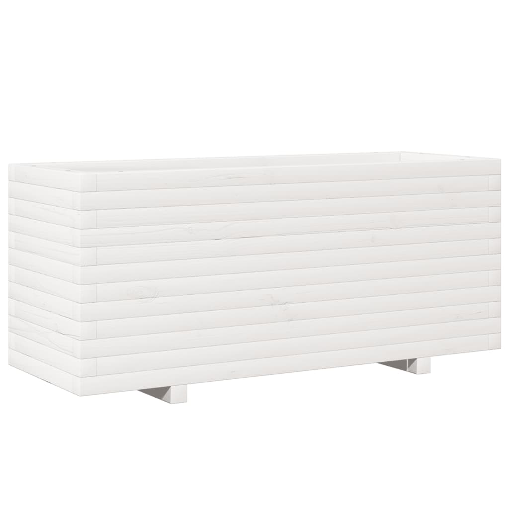 Zahradní Truhlík Bílý 110 X 40 X 49,5 Cm Masivní Borové Dřevo