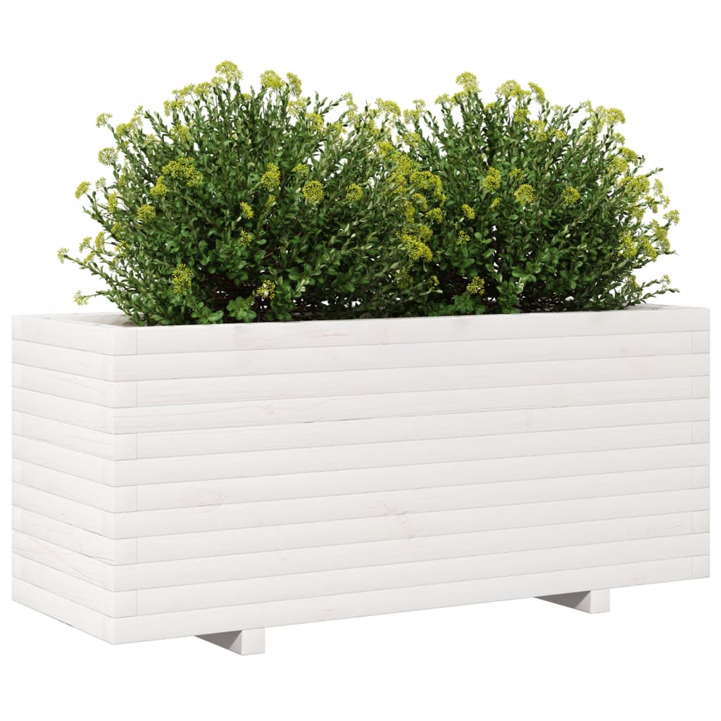 Zahradní Truhlík Bílý 110 X 40 X 49,5 Cm Masivní Borové Dřevo