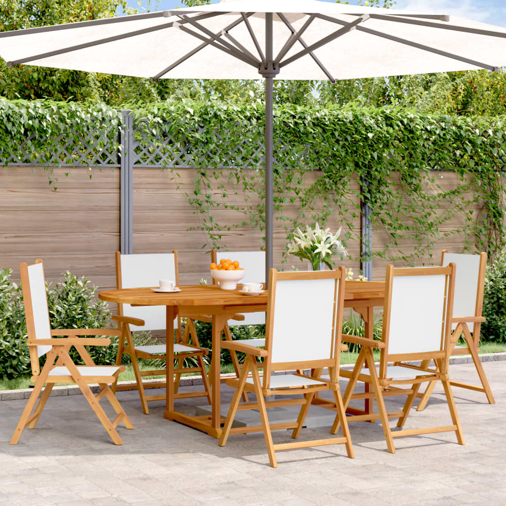 7Dílný Zahradní Jídelní Set Krémově Bílý Textil A Masivní Dřevo