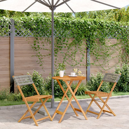 3Dílný Bistro Set Šedý Polyratan A Masivní Dřevo