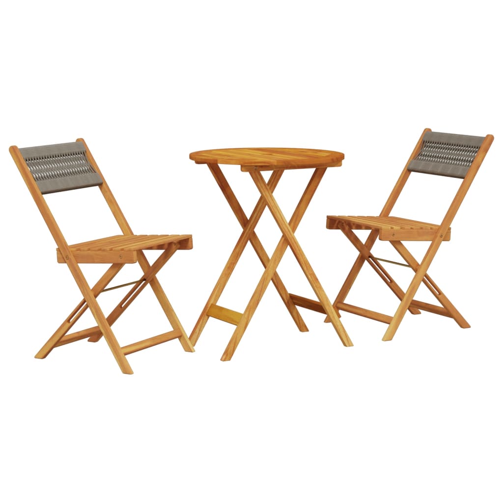 3Dílný Bistro Set Šedý Polypropylen A Masivní Dřevo