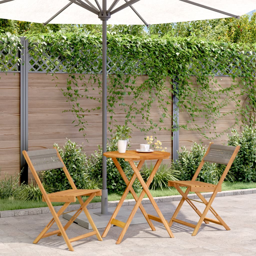 3Dílný Bistro Set Šedý Polypropylen A Masivní Dřevo