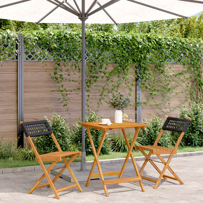 3Dílný Bistro Set Šedý Polyratan A Masivní Dřevo