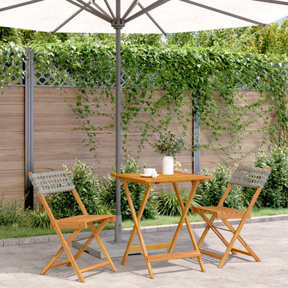3Dílný Bistro Set Šedý Polyratan A Masivní Dřevo
