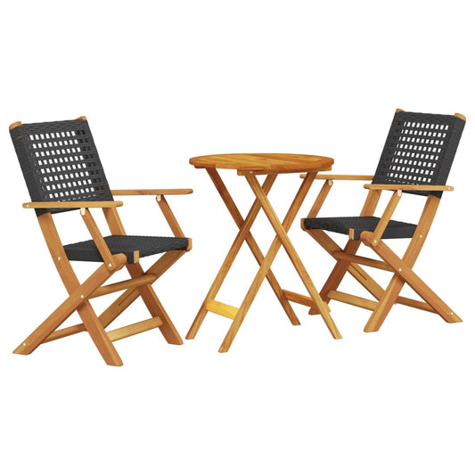 3Dílný Bistro Set Černý Polyratan A Masivní Dřevo