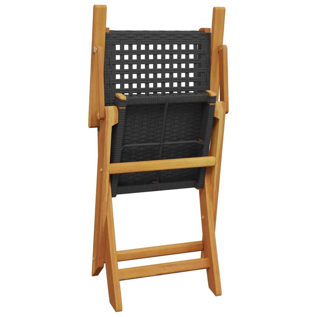 3Dílný Bistro Set Černý Polyratan A Masivní Dřevo