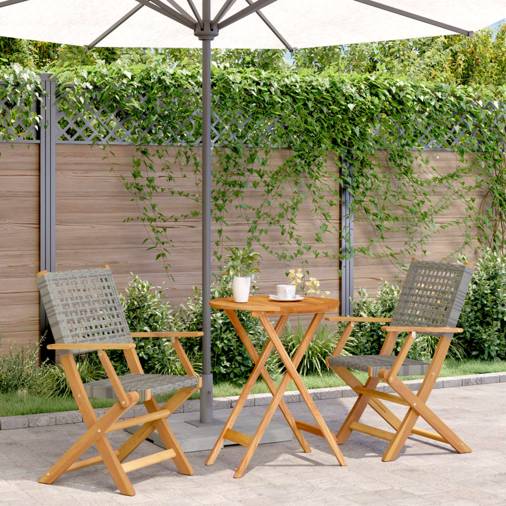 3Dílný Bistro Set Černý Polyratan A Masivní Dřevo
