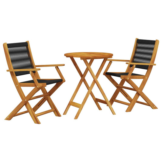 3Dílný Bistro Set Černý Polypropylen A Masivní Dřevo