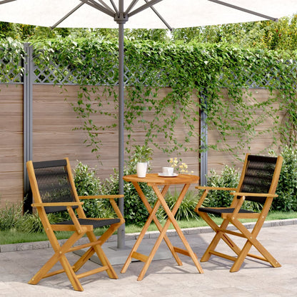 3Dílný Bistro Set Černý Polypropylen A Masivní Dřevo