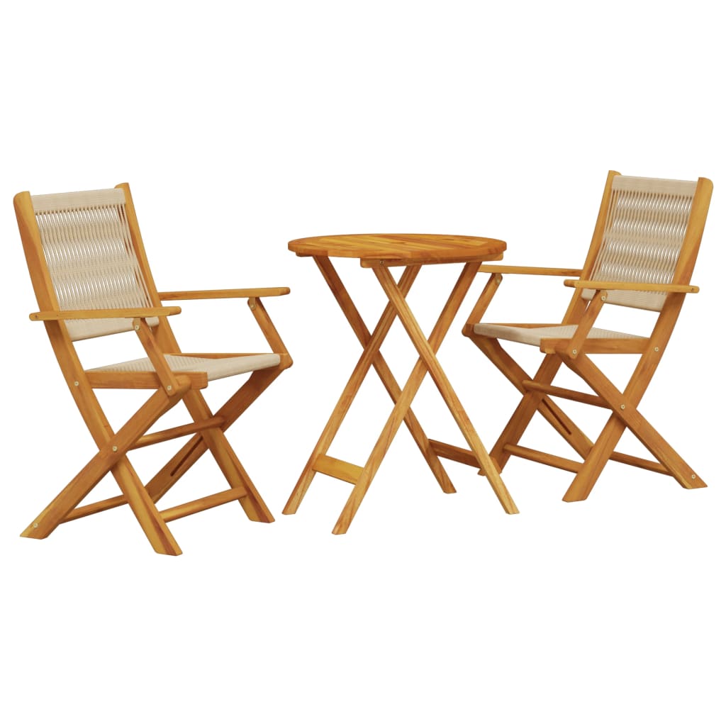 3Dílný Bistro Set Béžový Polypropylen A Masivní Dřevo