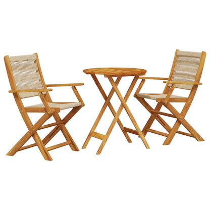 3Dílný Bistro Set Béžový Polypropylen A Masivní Dřevo