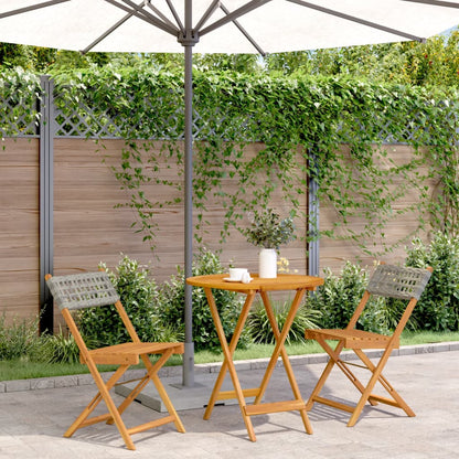3Dílný Bistro Set Šedý Polyratan A Masivní Dřevo