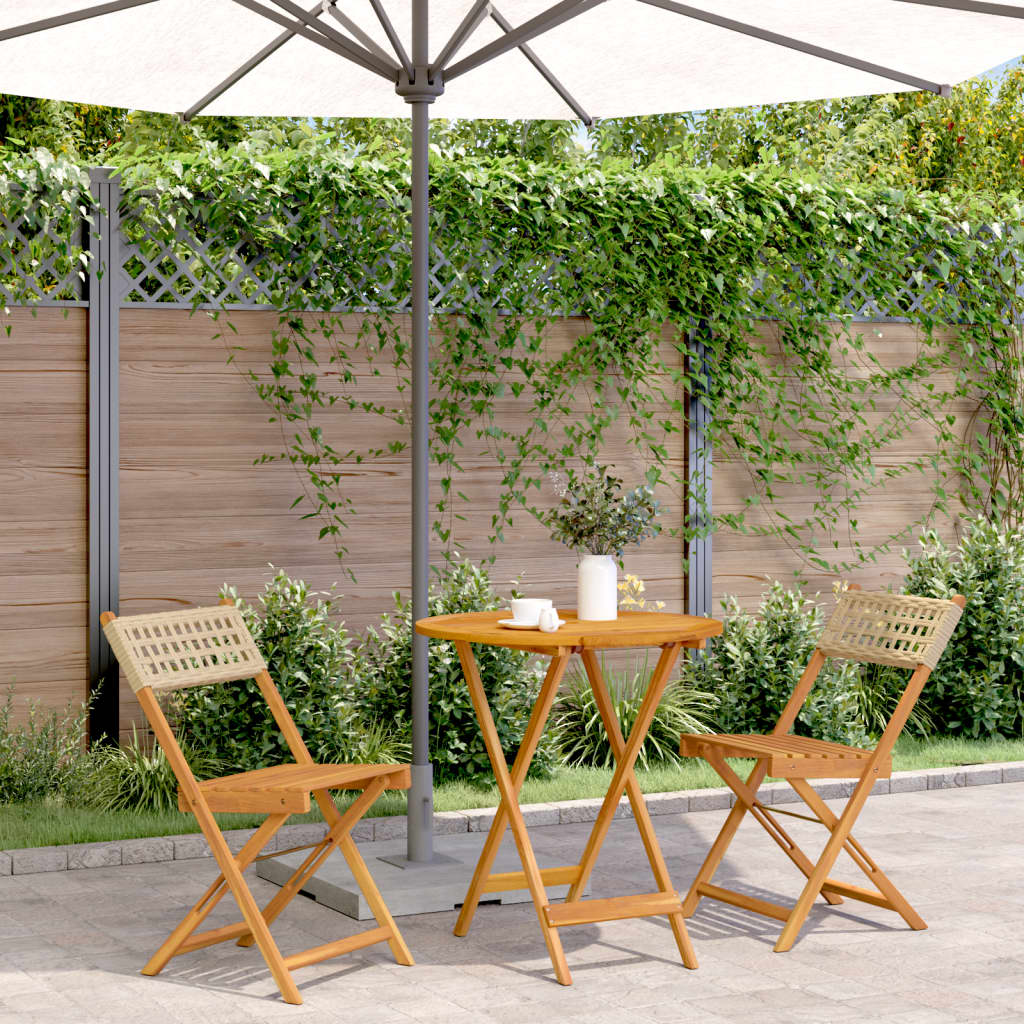 3Dílný Bistro Set Šedý Polyratan A Masivní Dřevo