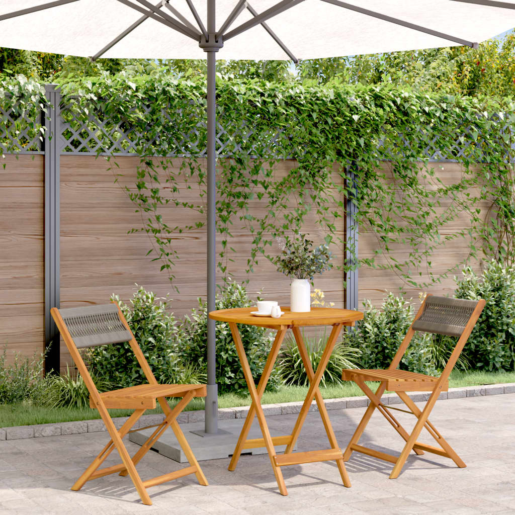 3Dílný Bistro Set Šedý Polypropylen A Masivní Dřevo