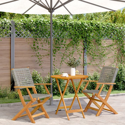 3Dílný Bistro Set Černý Polyratan A Masivní Dřevo