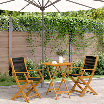 3Dílný Bistro Set Černý Polypropylen A Masivní Dřevo