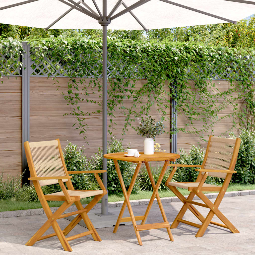 3Dílný Bistro Set Béžový Polypropylen A Masivní Dřevo