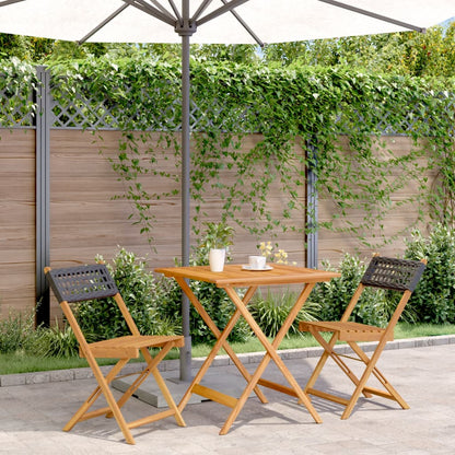 3Dílný Bistro Set Šedý Polyratan A Masivní Dřevo