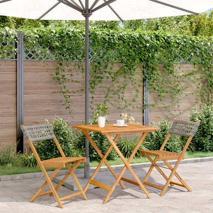 3Dílný Bistro Set Šedý Polyratan A Masivní Dřevo