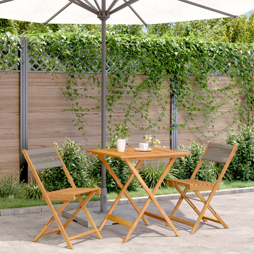 3Dílný Bistro Set Šedý Polypropylen A Masivní Dřevo