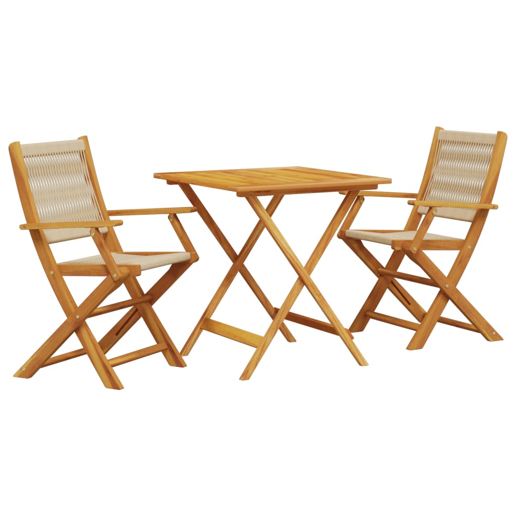 3Dílný Bistro Set Béžový Polypropylen A Masivní Dřevo