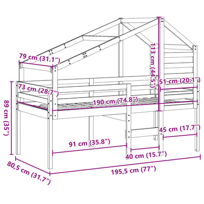 Patrová Postel Se Střechou 75 X 190 Cm Masivní Borové Dřevo