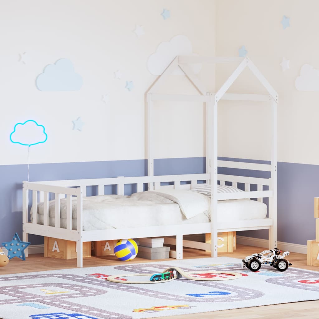 Válenda Se Střechou Bílá 80 X 200 Cm Masivní Borové Dřevo