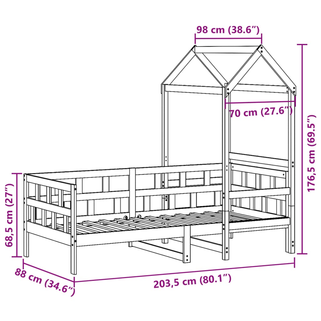 Válenda Se Střechou 80 X 200 Cm Masivní Borové Dřevo