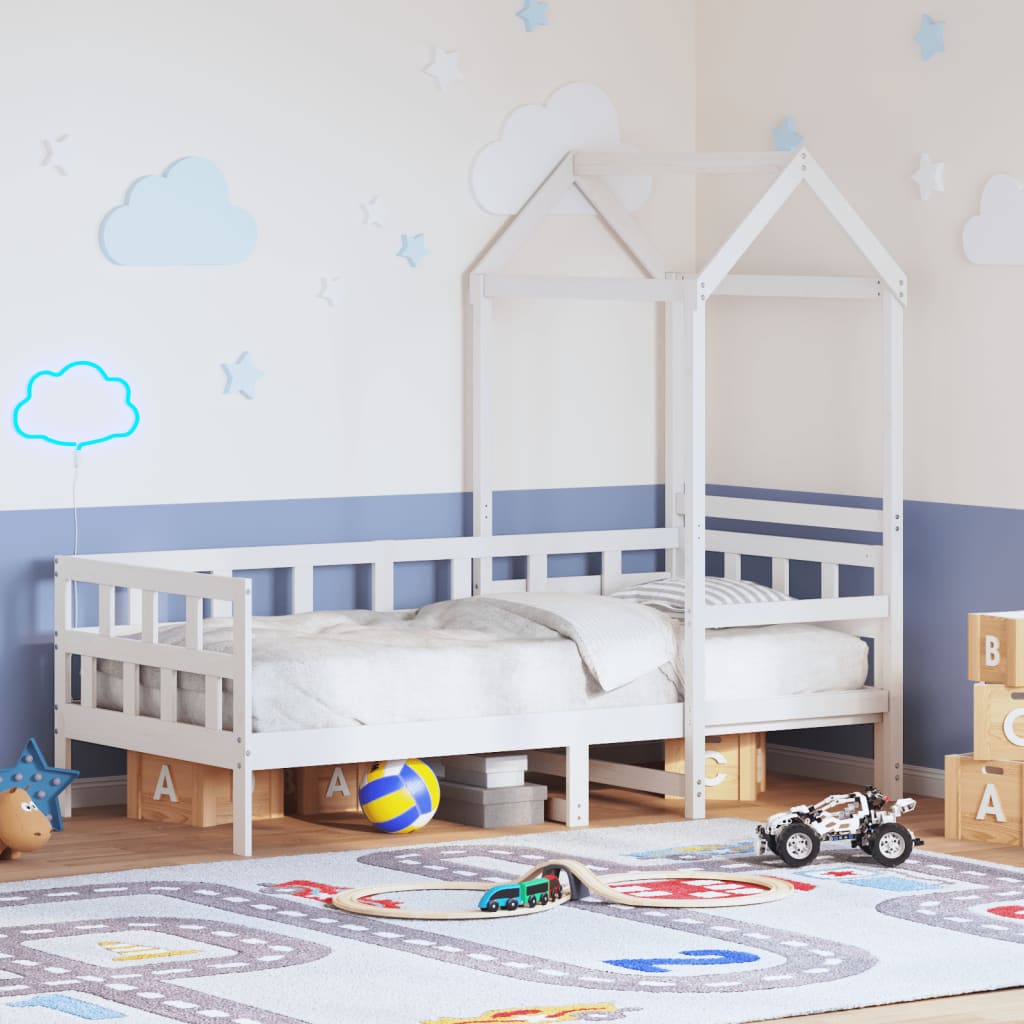 Válenda Se Střechou Bílá 80 X 200 Cm Masivní Borové Dřevo