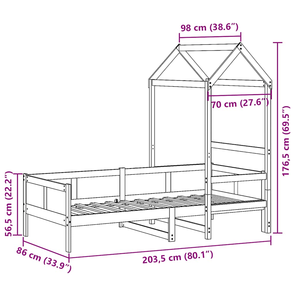 Válenda Se Střechou 80 X 200 Cm Masivní Borové Dřevo