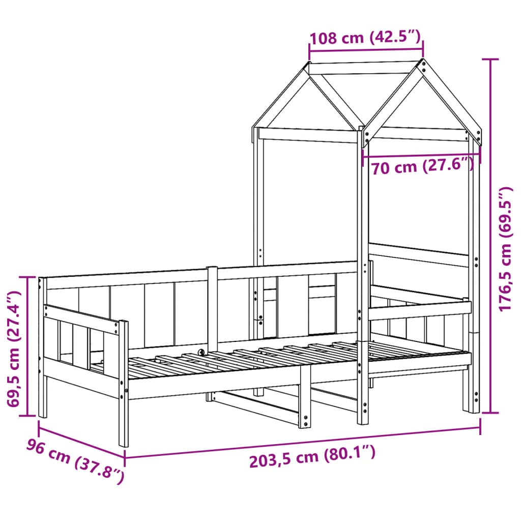 Válenda Se Střechou 90 X 200 Cm Masivní Borové Dřevo