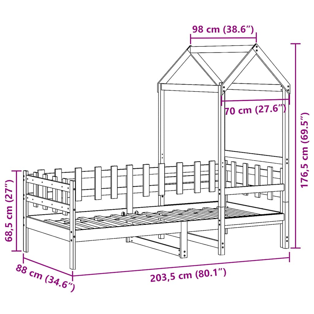 Válenda Se Střechou Bílá 80 X 200 Cm Masivní Borové Dřevo