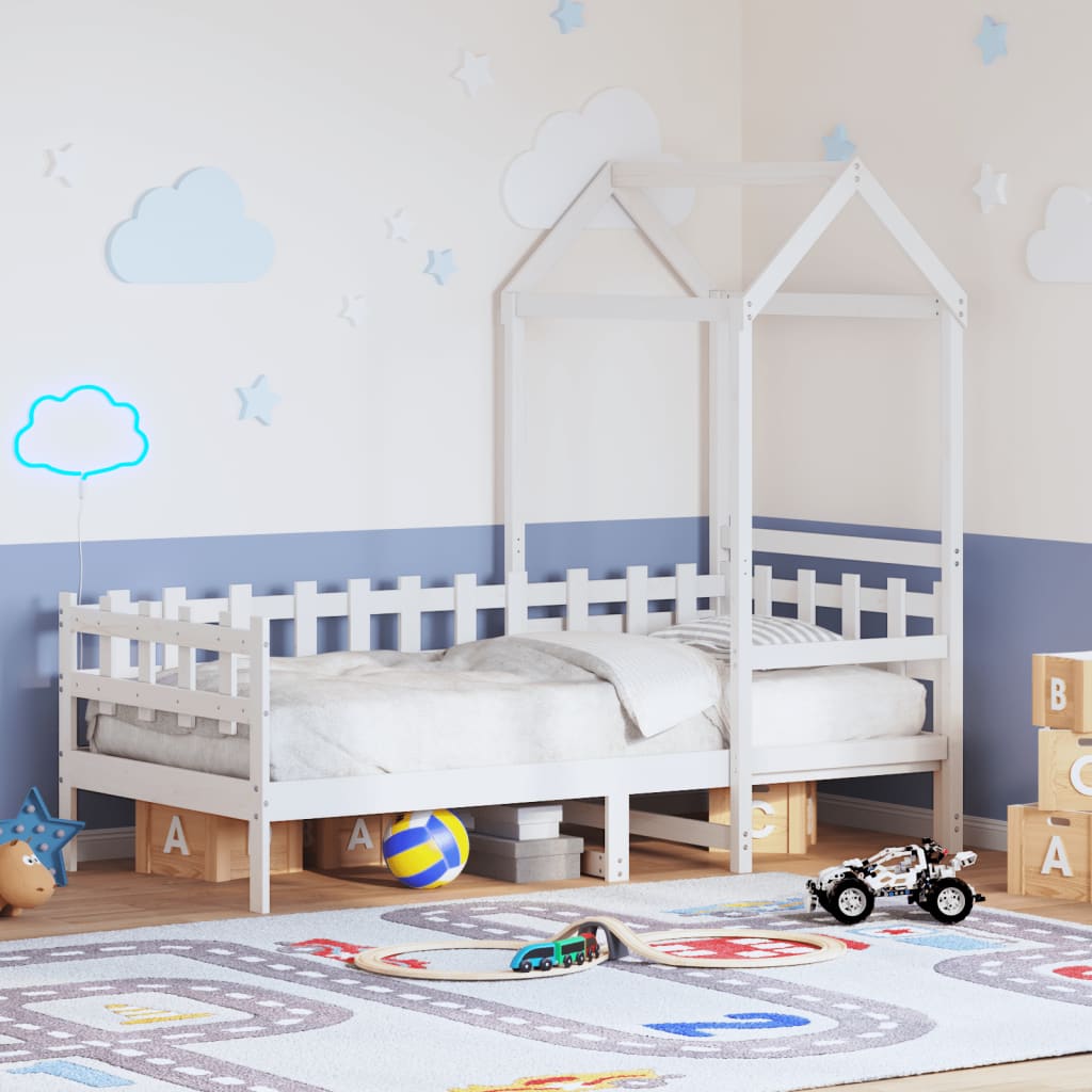 Válenda Se Střechou Bílá 80 X 200 Cm Masivní Borové Dřevo